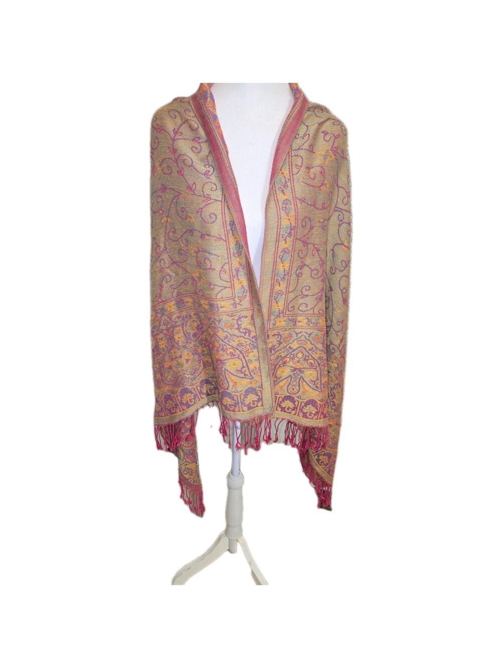 Pashmina 55 Silk 45 Shawl Scarf 28 X 60 Paisley Pattern Boho Hippy